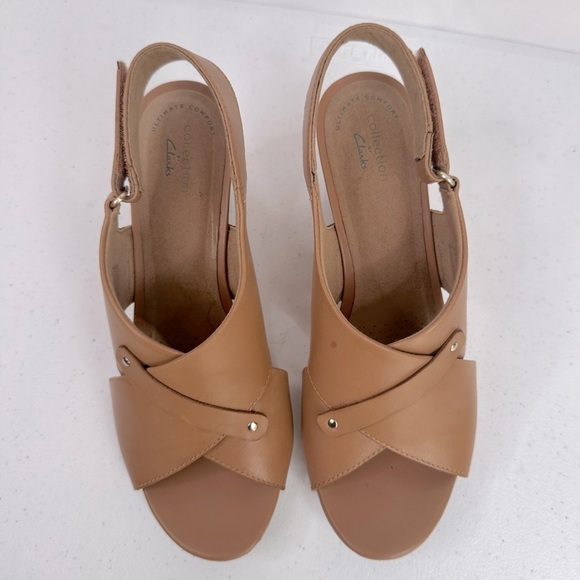Clarks Women's Margee Eve Heeled Sandal Corked Wedges Tan Leather US Size 9.5 - Picture 7 of 16
